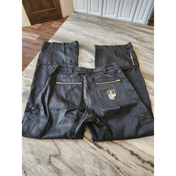 VTG‎ Limited America Nylon Cargo Pants Y2K Zip Pockets Black Size 6 - Picture 1 of 16